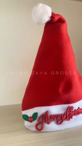 [1 pcs] Topi natal polyester Merry Christmas Bulu Segitiga Christmas Hat Red Merah Perayaan Hari Natal Dewasa Dekorasi Pesta Festival