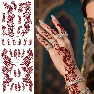Waterproof Women Hand Henna Mehndi Fake Tattoo Brown Henna Tattoo Stickers for Festival Wedding Body Wear Disposable Sticker