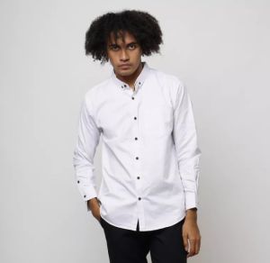 Kemeja Pria Lengan Panjang Putih & Hitam Polos Ukuran Jumbo