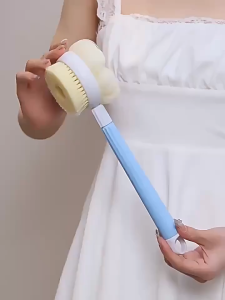 Shower Puff 2 In 1 Sikat Gosok Punggung Mandi / Bulu Spons Halus Lembut Gagang Adjustable