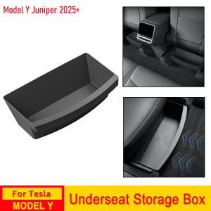Under Seat Storage Box for Tesla Model Y Juniper 2025-2026 Front Seat Organizer Tray with Lid TPE/PC Car Interior Accessories