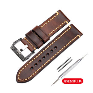 Handmade Genuine Leather Watch Strap 20 22 24MM Compatible with Zhangjiahe True Leather Watch Chain Medium Light Gloss Pin Buckle Clasp