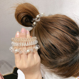 【♡Lovely girls house♡】Elastic Rubber Band Telephone Line Korean Style Ponytail Headband Hair Rope for Women Girls Pearl Hair Accessories
