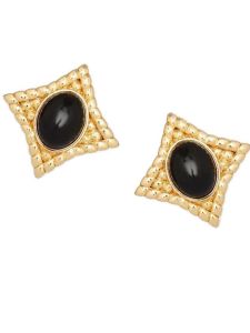 Ah Purple Bell Chuxi Cai Wenjing Same Style Gold Truncheon Earrings Black Agate Inlaid Diamond Plaid Four Eight-Pointed Stars Earrings