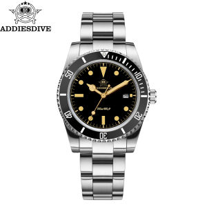 ADDIESDIVE 39mm Đồng Hồ Quà Tặng Nam Dạ Quang 316L Thép Không Gỉ Thạch Anh Đồng Hồ Lặn 20Bar Chống Nước Mặt Số Màu Xanh Lá Cây Hiển Thị Lịch