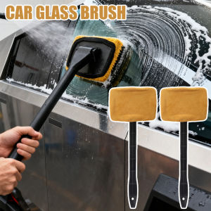 Car Window Glass Cleaning Brush Kit Windshield Wiping Cloth Suede Handheld Glass Clean Brush Long Handle Washing Tool