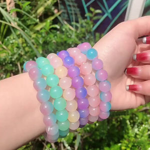 【PrettySet】Sweet Gradient Colorful Beaded Bracelet Cute Japanese Fashion Classy Bracelet Couple Ice Transparent White Jade Bodhi Winding Bracelets