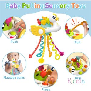 Montessori Games Toy Pull Rope Educational Toys 3 In 1 Finger Grasp Training Early Learning Toy Teething Sensory Development