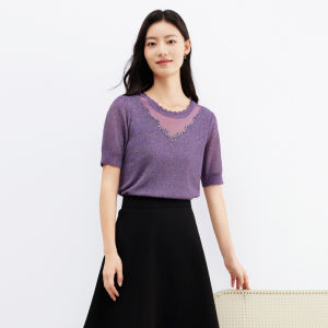 Koradior | Spring Commuter Round Neck Knitted Shirt with Wood Ear Trim