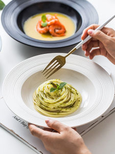 Creative Ceramic Salad Deep Dish Italian Pasta Plate Steak Plate Hotel Western Cutlery Fresh Style round Shape Adult Use