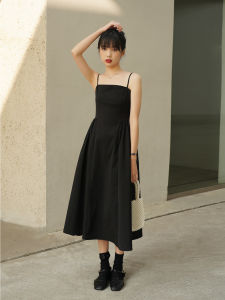 Slimming Side Pleats Black Summer Dress