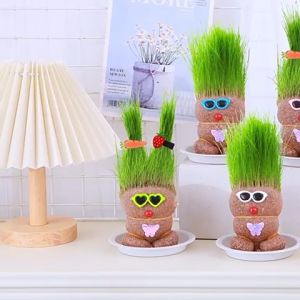 长草娃娃 Grass Head Toy Planting for Children 草头娃娃 儿童礼物 Ryegrass Grass Head Doll Craft Gift Mini Office Decor Reduce Press