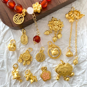 Golden Pendant with Chinese-Style Fortune Bell Three-Life Lotus Design for DIY Bead Jewelry Making Bracelets and Earrings