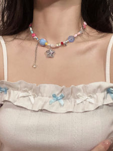 Candy Colored Star Beaded Necklace Womens Fashion Sweet Cool Clavicle Chain Unique Design Alloy Material Korean Style Jewelry
