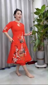 {HCM}Áo dài cách tân in chim hạt đậu trên cành đào AD013 - Khánh Linh Style- Lady Fashion