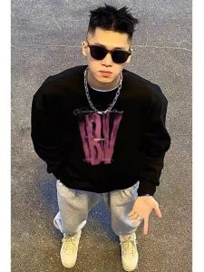 Large Size 300 Pounds American Flame Letter Print round Neck Sweatshirt Mens Autumn Winter New Vintage Overhead Shirt