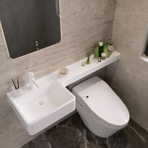 Japanese Style Integrated Wall Mounted Washstand Small Size Bathroom Sink Compact Narrow Edge P-Shaped Basin Home Decor