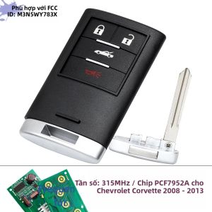 Chìa Khóa Điều Khiển Từ Xa 4 Nút Không Cần Chìa Cho Chevrolet Corvette 2008-2013 315MHz PCF7952A Chip Keyecu M3N5WY7777A