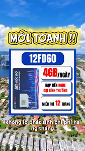 ( SALE ) SIM 4G Mobifone 12FD60 Dùng Mạng 12 Tháng Không Gián Đoạn Tặng 4GB/Ngày Full Tốc Độ Cao Max Băng Thông | FREESHIP - CHƯA KÍCH HOẠT