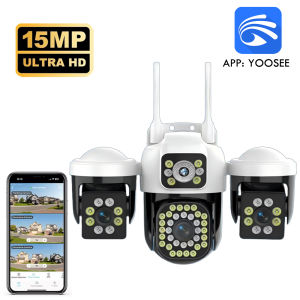 YOOSEE กล้องวงจรปิด 3 เลนส์ HD 15MP IP66 กันน้ําแสดงพร้อมกัน 3 หน้าจอสีกลางคืนกล้อง IP กลางแจ้งติดตามอัตโนมัติ