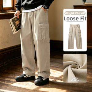 CAMEL | Straight Fit Cotton Work Pants with Multiple Pockets