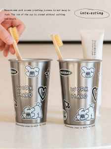 Adorable Cat Stainless Steel Spill-Proof Toothbrush Cup Anti-Mold Home Dormitory Use Children's Mouthwash Glass Dental Care