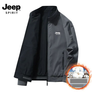 JEEP SPIRIT แจ็คเก็ตผู้ชายสอง คอตั้งกระเป๋าหลายสีทึบ เสื้อเบสบอลเสื้อแบบหลวมลำลอง จำลอง M-5XL