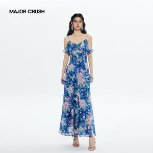 Blue Halter Floral Maxi Dress