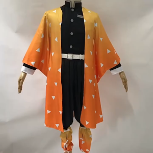 Agatsuma Zenitsu Cosplay Costume For kids Adult Anime Uniform Demon Slayer Japanese Kimono Full Set Halloween Costume For Men Women Carnival Party Prop