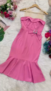 MyDu Shop | Đầm Ôm MS 2300 – Lai Loe Nữ Tính Nơ Eo Khoen Phối Lưới Trước Ngực