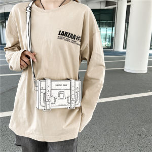 ทันสมัย กระเป๋าแนวทแยงรูปกล่องสําหรับผู้ชายและผู้หญิงบุคลิกภาพกระเป๋าสี่เหลี่ยมเล็ก ลำลอง PU สีบริสุทธิ์ หนัง กระเป๋าถือ