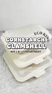 ECO KING 50PCS CORNSTARCH 9x6 8 9 CLAMSHELL BOX 2 & 3 COMPARTMENT BIODEGRADABLE DISPOSABLE
