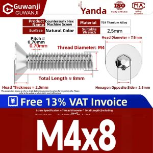 GUWANJI | Titanium Alloy Hex Sink Head Screw