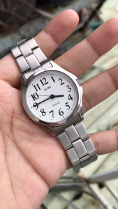 đồng hồ nam si Nhật ALba mặt trắng số học trò vỏ thép size 34/35mm tay 18cm đổ lại