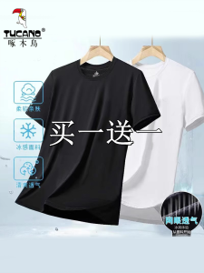 Ice Silk Breathable T-Shirt Mens round Neck Thin Quick Dry Sport Casual Short Sleeve Pure Color Summer Fashion Leisure Top