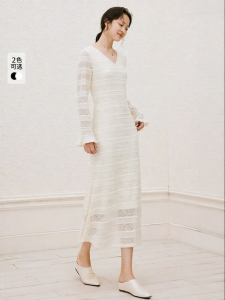 Yigue | Lace Hollow Out V-neck Long Slimming Fish Tail Dress