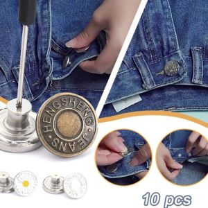 UUMIR 10pcs Replacement Jeans Buttons Removable Nailless No-Sewing Metal Button Portable Waist Adjust Repair Kit
