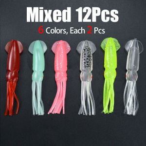 Topranc 10Pcs/lot 12cm Soft Octopus Lure Squid Skirt Fishing Baits LUYA Artificial Bait for Sea Bass Tuna