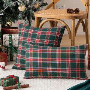 2PCS Christmas Plaid Decorative Throw Pillow Covers Scottish Tartan Cushion Case for Farmhouse Home Holiday Decor Red and Green