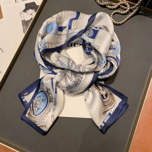 CHAOLIUTIJIE | Blue Elegant Slim Silk Scarf 100 Percent Mulberry Silk Double-faced Fashionable Spring Autumn