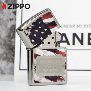 Zippo American Flag High Polish Chrome Windproof Pocket Lighter 29679( Lighter Without Fuel Inside )