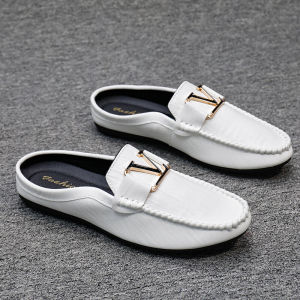New Arrival Short Heel Casual White Gommino Men and Teenagers Summer Classy Closed Toe Half Slippers Outdoor Lazy Shoes