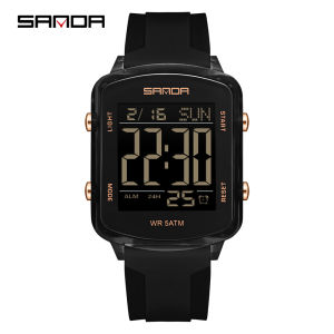 SANDA 6351 Sports and Leisure Mens Electronic Watch Calendar Alarm Clock Countdown Night Light Waterproof Silicone Strap Fashio