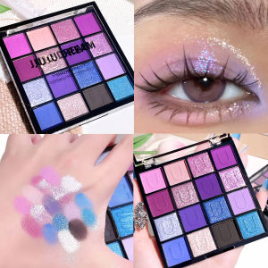 16 grid red eyeshadow tray Purple glitter pearl matte eyeshadow Shimmer makeup lasting women Korean eye cosmetics