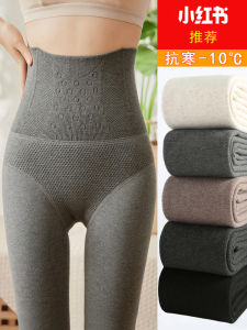 High-Waist Fleece-Lined Womens Leggings Abdomen Control Thickened Winter Warm Cotton Pants Gray Butt-Lifting Pressure Slimming Socks