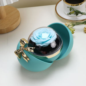 Round Bow Preserved Eternal Rose Gift Box Necklace Ring Pendant Jewelry Storage Box Valentines Day Engagement Propo