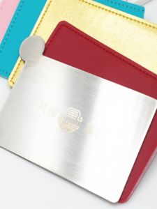 Stainless Steel Beauty Mirror Personal Compact Square Mirror Home Decor Handheld Handle Mirror Korean Style Non-Luminous