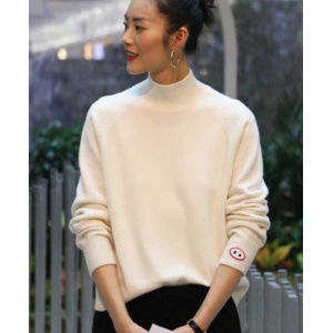 Off-Season Clearing Winter Wool Sweater Womens Loose Lazy Style Half High Collar Pig Nose Cashmere Long Sleeve Thickened Coat