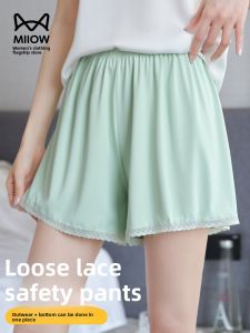 MiiOW | MiiOW Lace Trim Safety Pants Thin Loose Home Wear Bottoming Pants Summer White Floral Edge Anti-Light Walking Pants