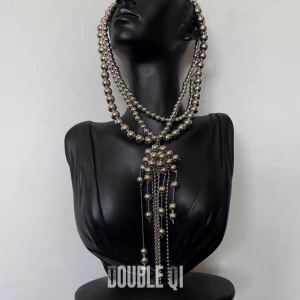 Retro Silver Beaded Multi-Layer Tassel Necklace Womens Fashion Personalized Choker Sweet Cool Style Online Exclusive